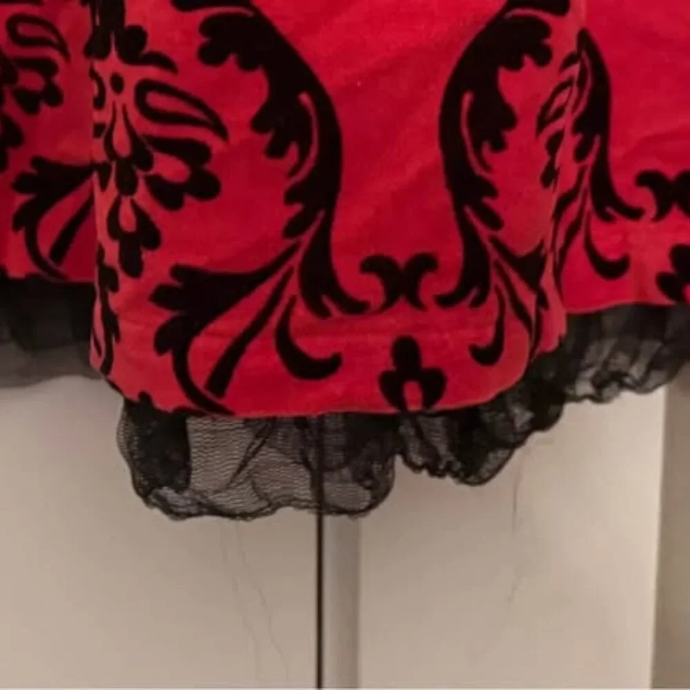 Girls Hanna Andersson Red Velvet Black Brocade Dress‎ Lace Trim-Size 120cm (6/7)